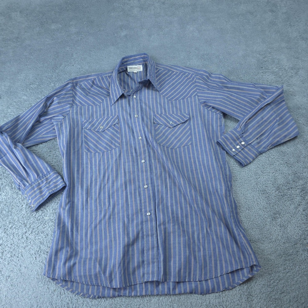Sheplers Shirt Mens Large Blue Striped Pearl Snap Western Long Sleeve Casual